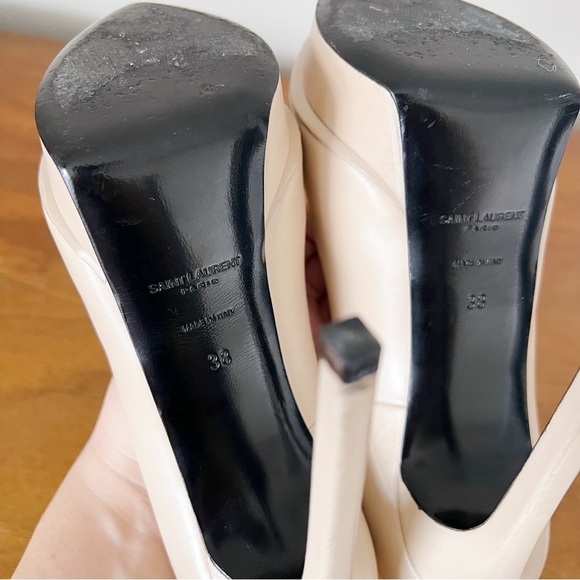 SAINT LAURENT • Janis 105 Cap-Toe Platform Pump two tone beige nude black heels - Picture 13 of 14